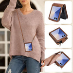 Portafoglio multifunzionale con cerniera satinata e custodia per telefono in pelle., For Galaxy Z Flip8 5G