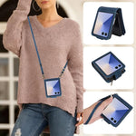 Portafoglio multifunzionale con cerniera satinata e custodia per telefono in pelle., For Galaxy Z Flip8 5G