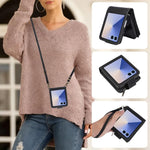 Portafoglio multifunzionale con cerniera satinata e custodia per telefono in pelle., For Galaxy Z Flip8 5G