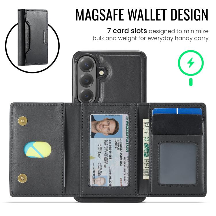 MAKGING Serie K4 MagSafe RFID Portafoglio a tre ante con custodia per telefono rimovibile, For Galaxy S26 FE 5G