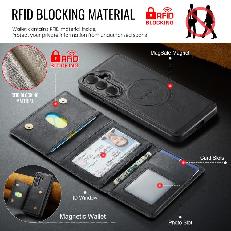 MAKGING Serie K4 MagSafe RFID Portafoglio a tre ante con custodia per telefono rimovibile, For Galaxy S26 FE 5G