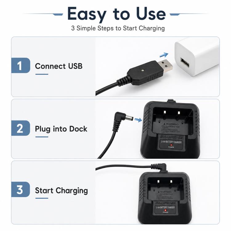 Cavo di ricarica USB step-up per walkie talkie Baofeng