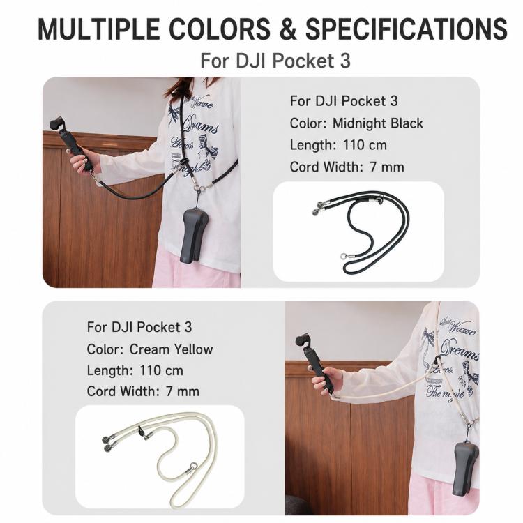 Cordino regolabile Xasurg per fotocamera, tracolla per DJI Osmo Pocket 4/3, Metal Buckle Cord + Strap + Buckle