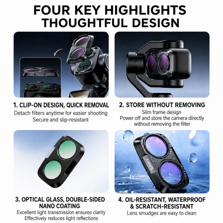 Filtro per obiettivo Xasurg per fotocamera DJI Osmo Pocket 4P, CPL, Black Mist 1/4, NIGHT, 3 in 1 CPL VND Black Mist, 3 in 1 CPL ND32 Black Mist, 4 in 1 CPL ND UV