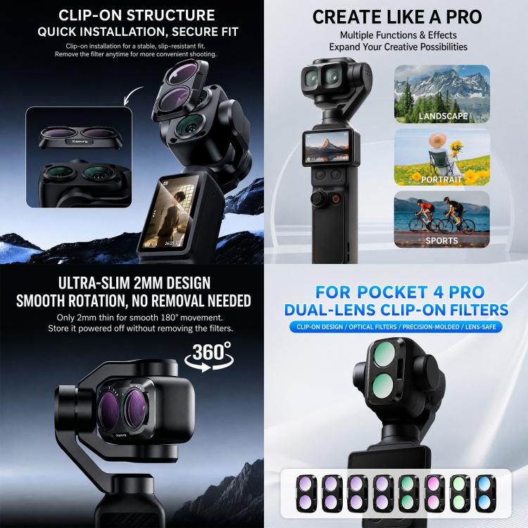 Filtro per obiettivo Xasurg per fotocamera DJI Osmo Pocket 4P, CPL, Black Mist 1/4, NIGHT, 3 in 1 CPL VND Black Mist, 3 in 1 CPL ND32 Black Mist, 4 in 1 CPL ND UV
