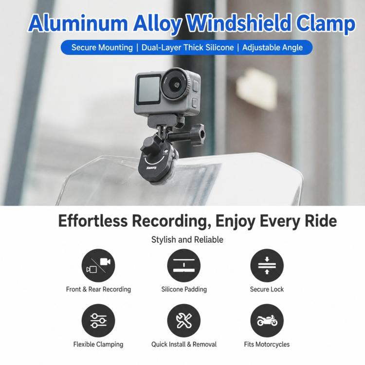 Supporto universale Xasurg per action camera da fissare al parabrezza della moto.