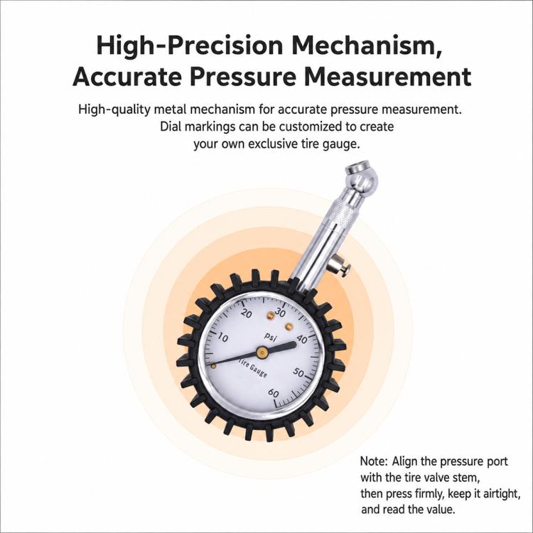 Manometro di precisione in metallo per pneumatici auto, Brass White Background Black Text, Brass Black Background White Text, Silver White Background Black Text, Silver Black Background White Text