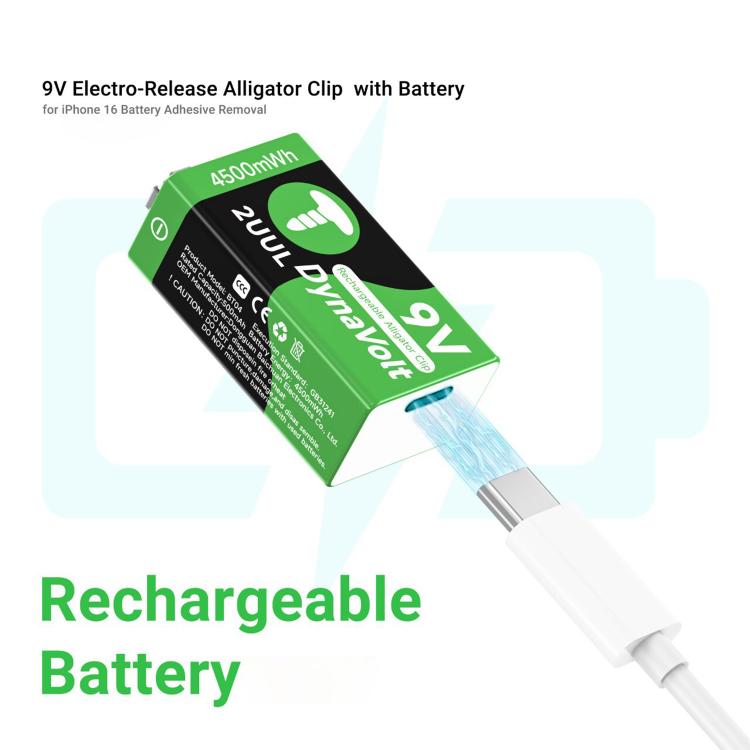 Cavo a sgancio rapido 2UUL BT04 per batteria da 9V con adesivo e alimentatore, For iPhone 16 Series