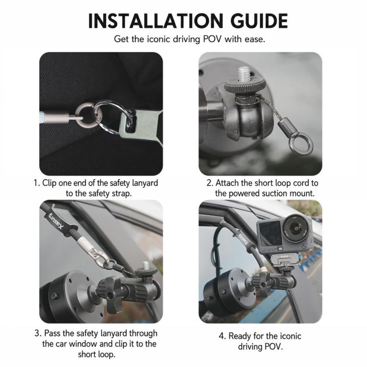 Supporto elettrico a ventosa Xasurg per DJI, Insta360, GoPro e altre action camera, Suction Cup, Suction Cup + Arm, Suction Cup + Arm + Strap