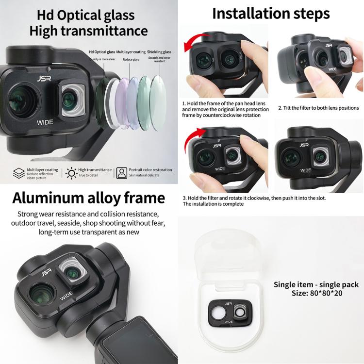 Filtro per obiettivo a clip per fotocamera DJI Osmo Pocket 4P serie JSR KB, UV, CPL, ND8, ND16, ND32, ND64, GND8, GND16, VND2-5, VND6-9, STAR, NIGHT, Black Mist 1/4, Wide Angle, 3 in 1 UV ND8/16, 3 in 1 CPL Black Mist VND, 4 in 1 CPL ND8/16/32         ...