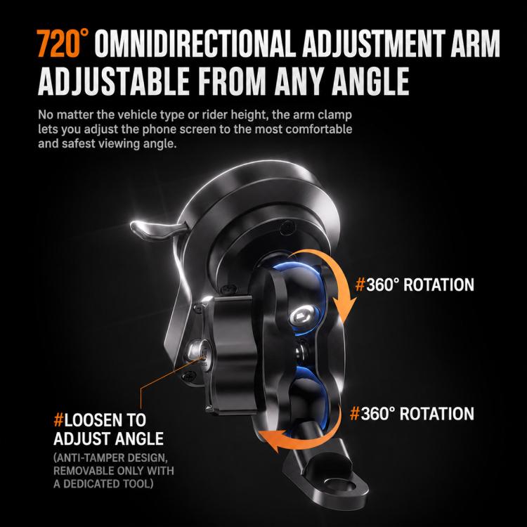 Supporto magnetico girevole a 360 gradi per caricabatterie wireless per telefono da moto, 45 W, Handlebar Model-A1, Rearview Mirror Mount-A2, Rearview Mirror Arm-A3, M8 Screw-A4, Crossbar-A5, Heavy-Duty Clamp-A6, Oil Pump Base-A7