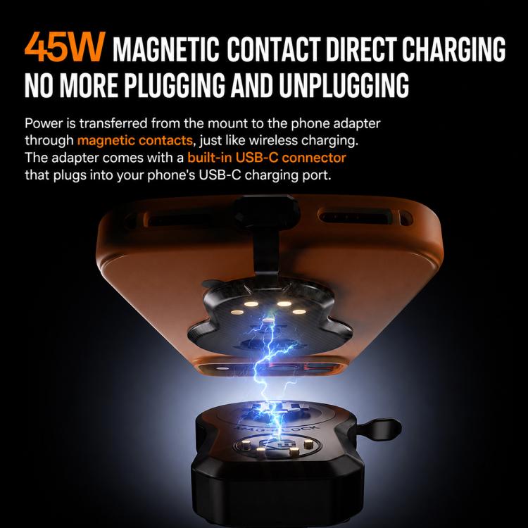 Supporto magnetico girevole a 360 gradi per caricabatterie wireless per telefono da moto, 45 W, Handlebar Model-A1, Rearview Mirror Mount-A2, Rearview Mirror Arm-A3, M8 Screw-A4, Crossbar-A5, Heavy-Duty Clamp-A6, Oil Pump Base-A7