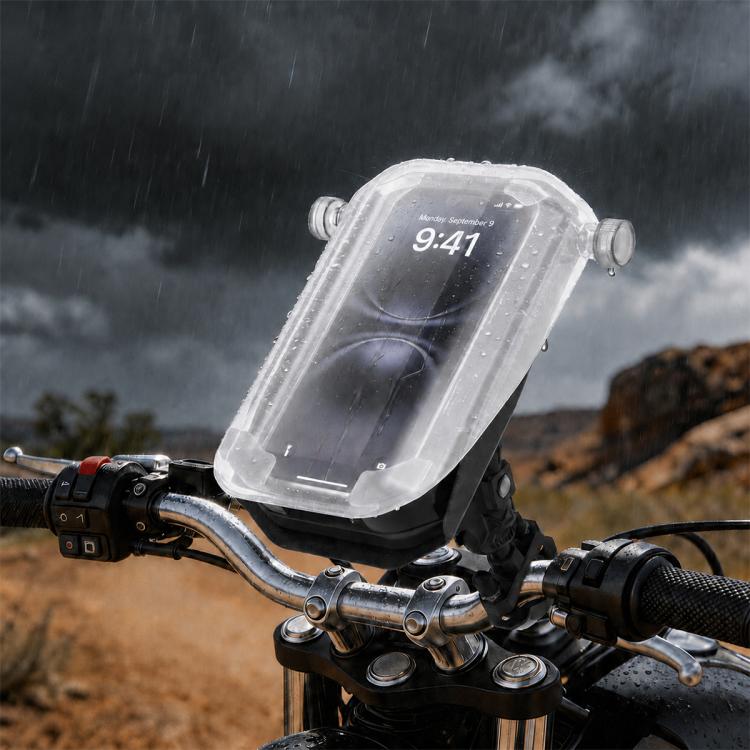 Supporto per telefono di navigazione per moto con sistema di assorbimento degli urti e copertura protettiva., Handlebar, Rearview Mirror