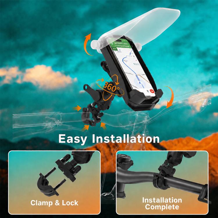 Supporto per telefono di navigazione per moto con sistema di assorbimento degli urti e copertura protettiva., Handlebar, Rearview Mirror