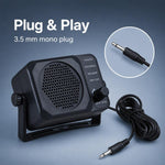 Altoparlante esterno per autoradio NSP-150V con controllo del volume e supporto regolabile.