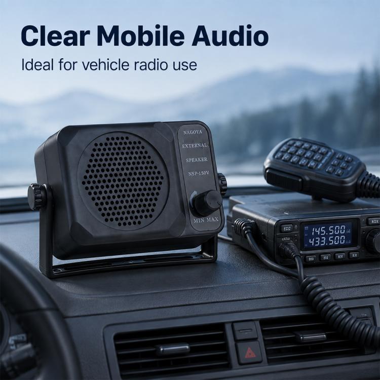 Altoparlante esterno per autoradio NSP-150V con controllo del volume e supporto regolabile.