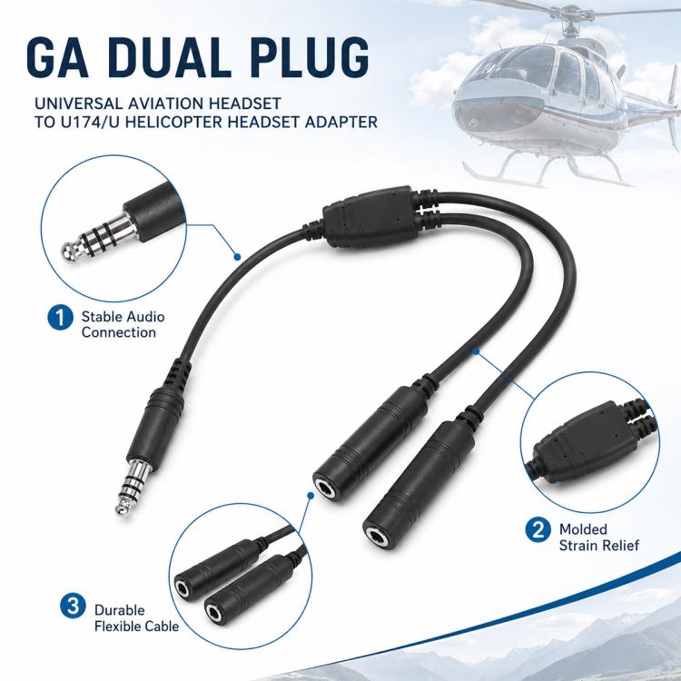 Adattatore per auricolari da elicottero da 7,1 mm GA Dual Plug a U174U