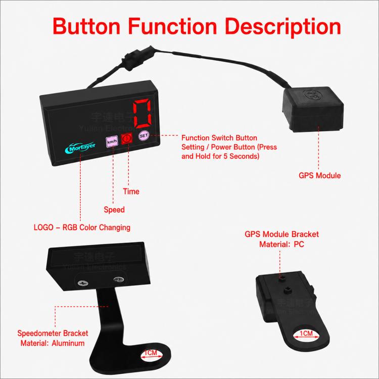 Tachimetro multifunzione 5 in 1 per moto/bici elettrica con modulo GPS, Air Temperature Version, Water Temperature Version
