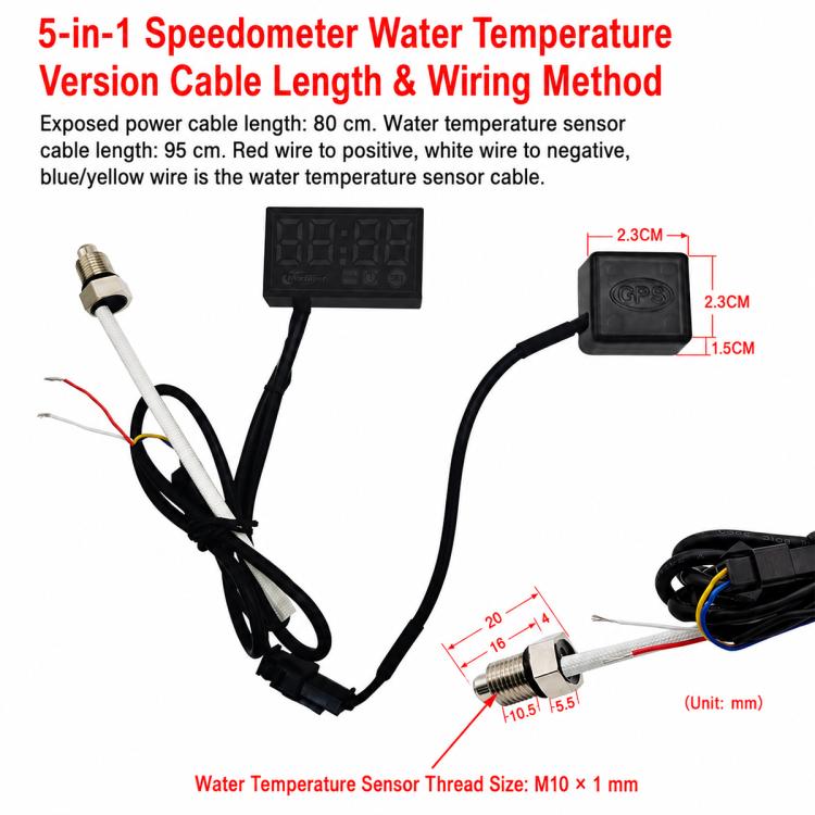 Tachimetro multifunzione 5 in 1 per moto/bici elettrica con modulo GPS, Air Temperature Version, Water Temperature Version