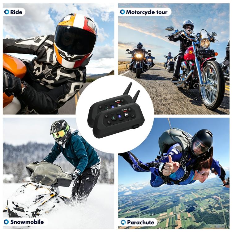 Auricolare Bluetooth per casco da moto V6 Pro con supporto per interfono impermeabile in tempo reale, Single, 1 Pair