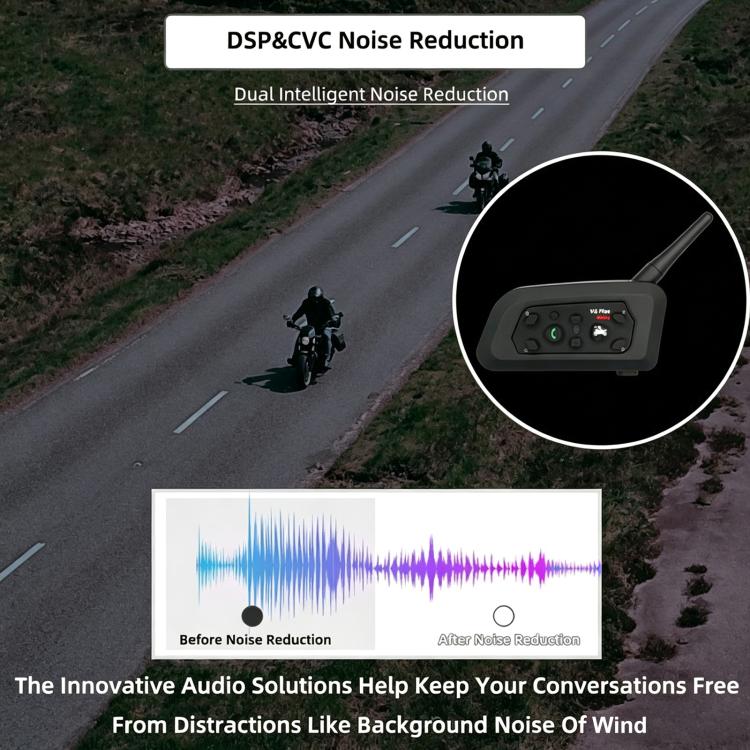 Auricolare Bluetooth per casco da moto V6 Pro con supporto per interfono impermeabile in tempo reale, Single, 1 Pair