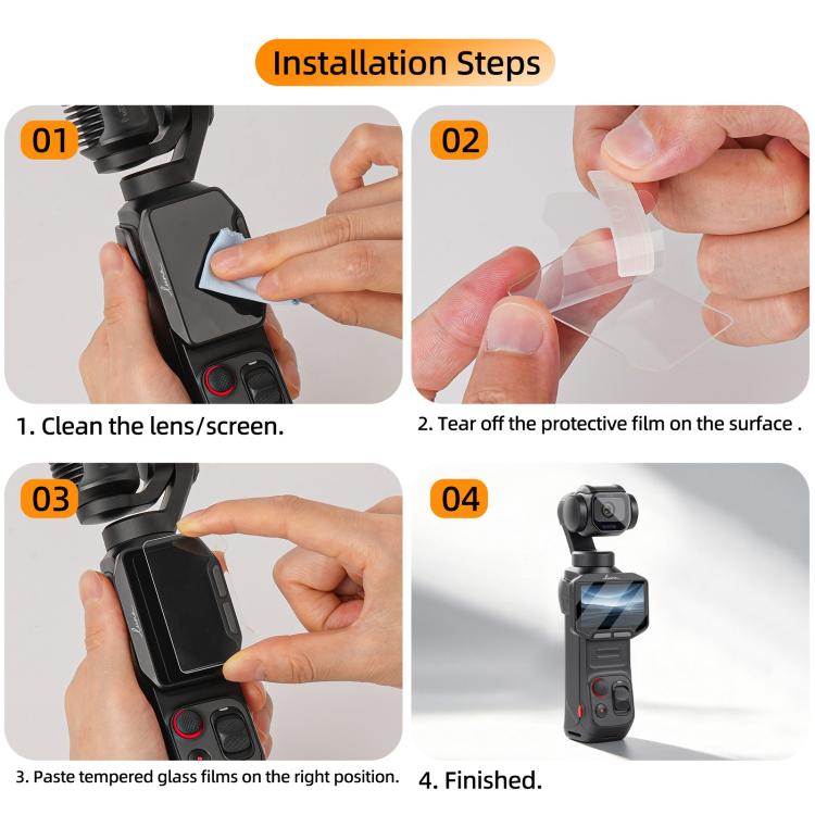 Pellicola protettiva in vetro temperato Sunnylife per obiettivo e schermo., For Insta360 Luna Pro