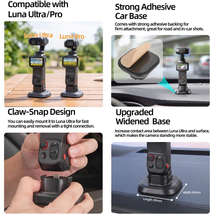 Supporto per cavalletto auto con adesivo a sgancio rapido Sunnylife, For Insta360 Luna Ultra / Pro