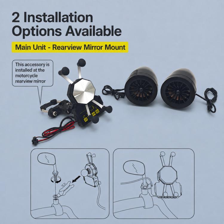 Supporto per telefono/navigatore con altoparlante Bluetooth YL-B66 da 12V per moto., Short Claw Rearview Mirror Model, Short Claw Handlebar Model, Long Claw Rearview Mirror Model, Long Claw Handlebar Model, Six Claw Rearview Mirror Model               ...