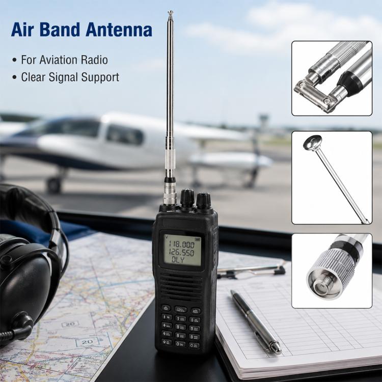 Antenna telescopica per banda aeronautica 118-136 MHz, connettore SMA femmina per antenna radio ad alto guadagno.
