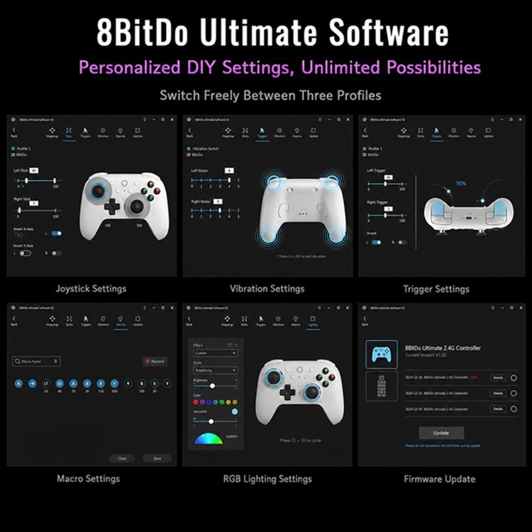 Gamepad wireless Bluetooth 2.4G 8BitDo Orion di seconda generazione con base di ricarica.