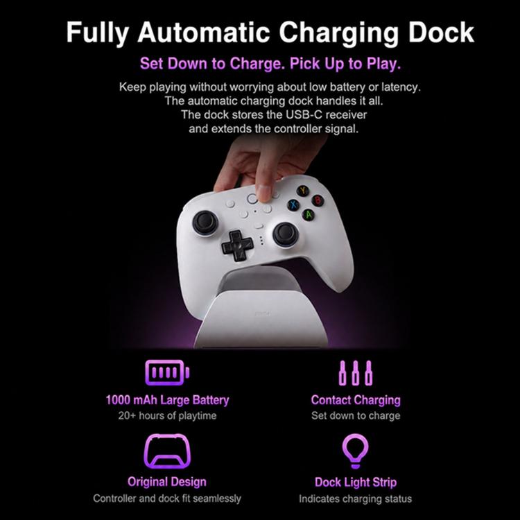 Gamepad wireless Bluetooth 2.4G 8BitDo Orion di seconda generazione con base di ricarica.