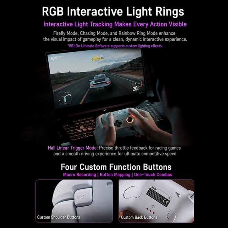Gamepad wireless Bluetooth 2.4G 8BitDo Orion di seconda generazione con base di ricarica.