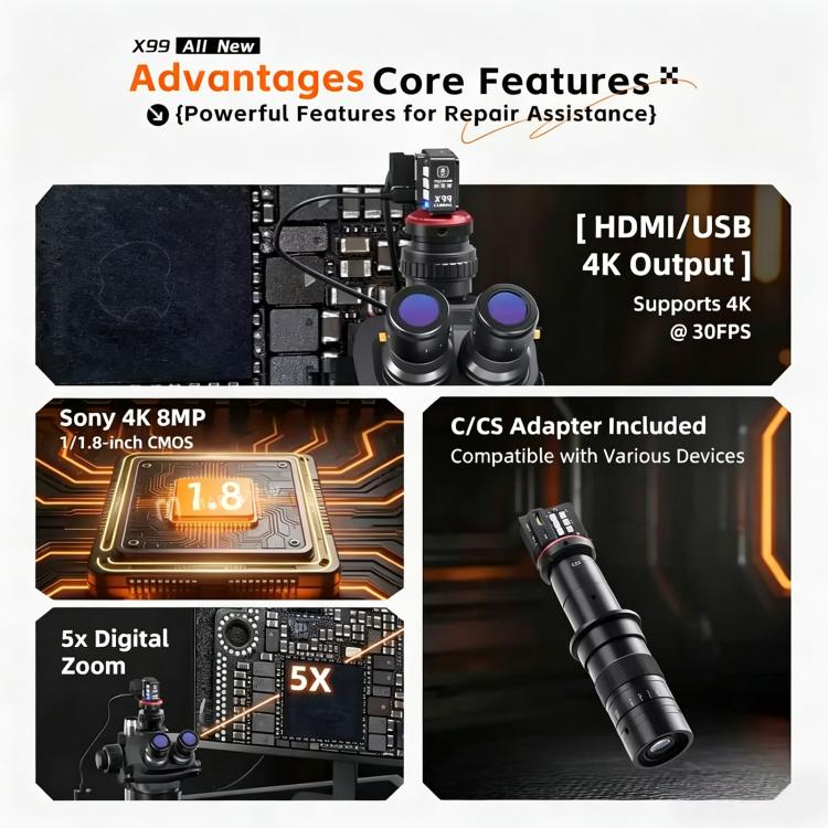 Telecamera YCS X99 da 8 MP 4K Ultra HD per microscopi stereoscopici trinoculari., YCS X99
