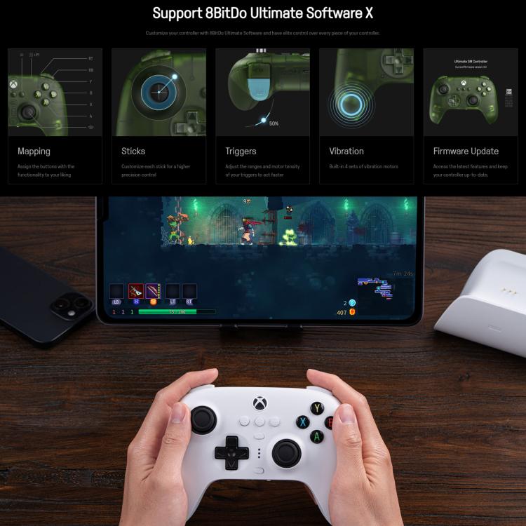 Controller di gioco wireless 8BitDo Orion X-Pro Tri-Mode con doppi joystick a effetto Hall per Xbox, PC, Android e iOS