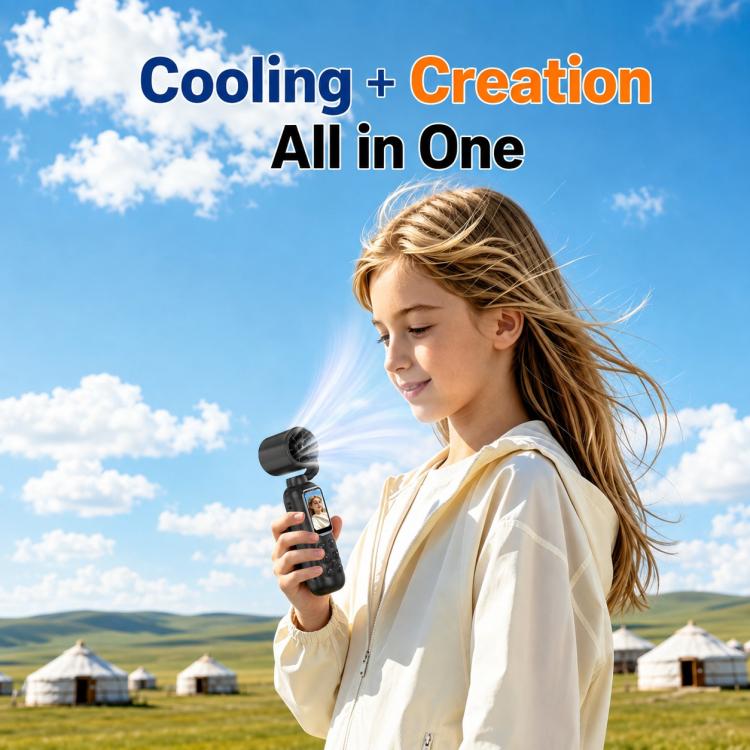Videocamera portatile per vlog con schermo IPS da 1,47 pollici, risoluzione HD 2.5K e ventola, con risoluzione 2.5K.