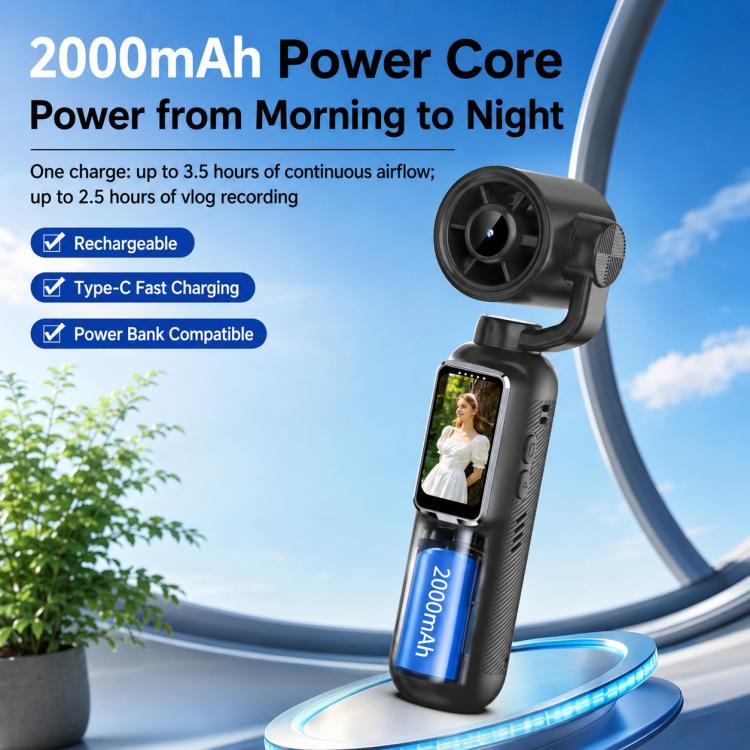 Videocamera portatile per vlog con schermo IPS da 1,47 pollici, risoluzione HD 2.5K e ventola, con risoluzione 2.5K.