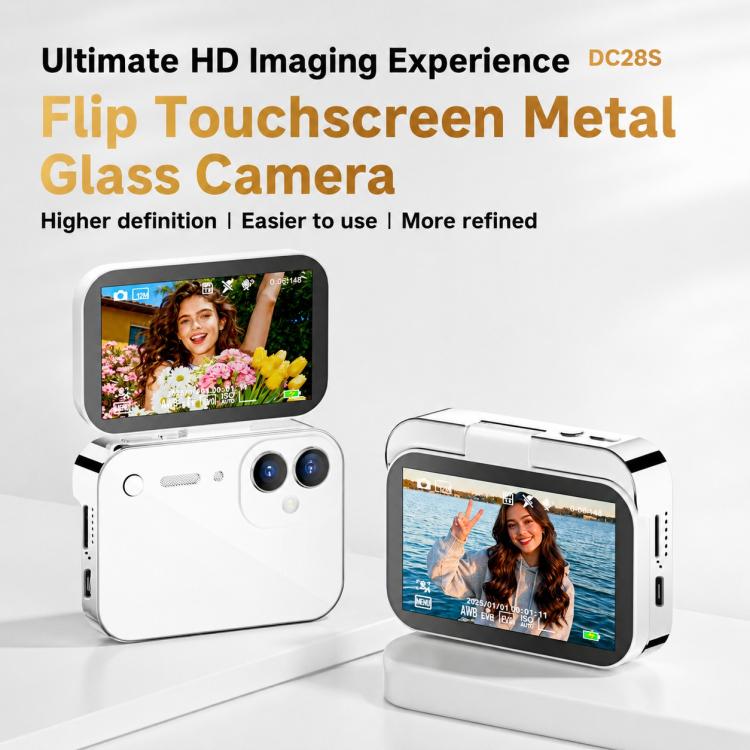 D28s Fotocamera digitale retrò con touchscreen HD da 3 pollici e 64 MP, supporta musica, film e giochi., without Lanyard, with Lanyard