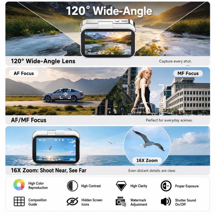D28s Fotocamera digitale retrò con touchscreen HD da 3 pollici e 64 MP, supporta musica, film e giochi., without Lanyard, with Lanyard