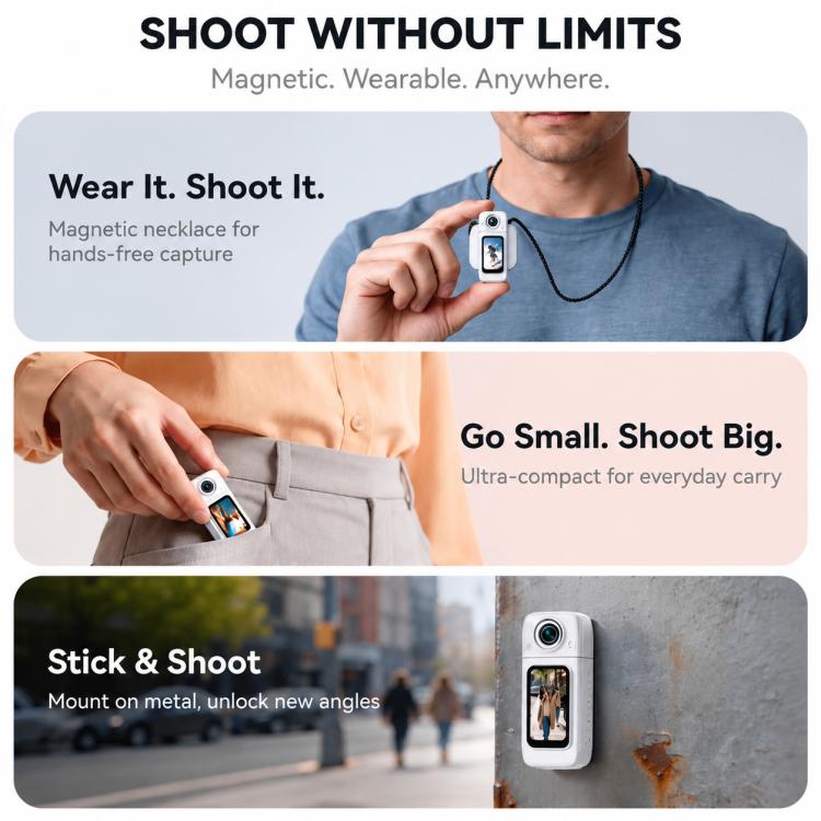 Action camera HD WiFi con schermo IPS da 1,47 pollici, girevole magneticamente, per esterni.