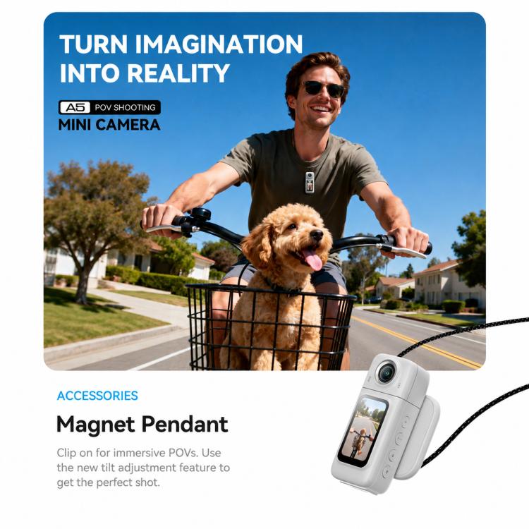 Action camera HD WiFi con schermo IPS da 1,47 pollici, girevole magneticamente, per esterni.