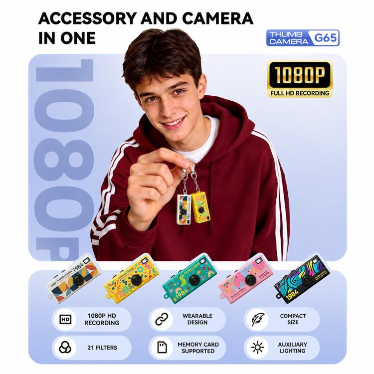 Mini videocamera portatile a pollice con risoluzione 1080P e funzione di registrazione, ideale per cartoni animati.