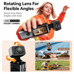 Videocamera sportiva portatile da esterno con schermo IPS da 1,9 pollici e risoluzione 2K per vlog d'azione e riprese in esterni.