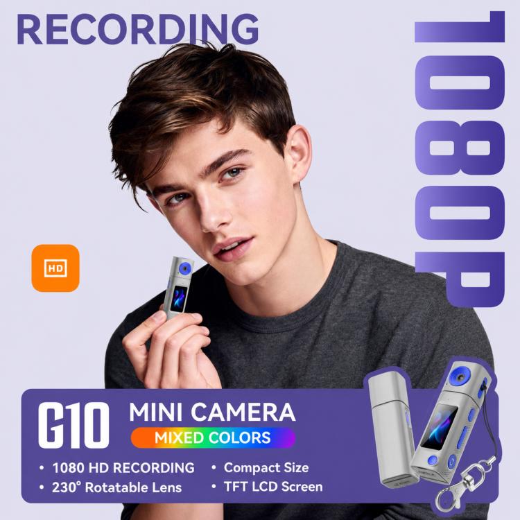 Mini fotocamera G10 con obiettivo girevole per esterni, risoluzione HD 1080P.