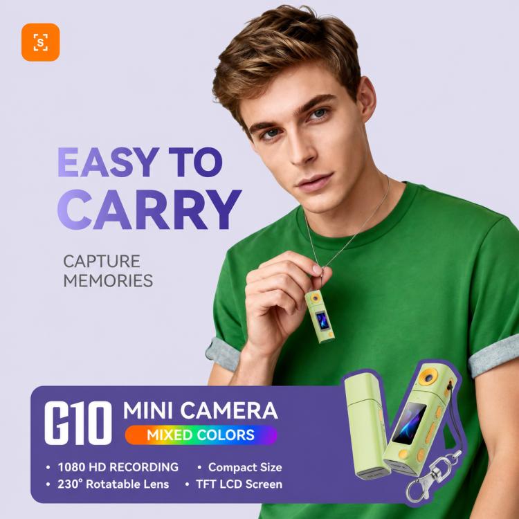 Mini fotocamera G10 con obiettivo girevole per esterni, risoluzione HD 1080P.