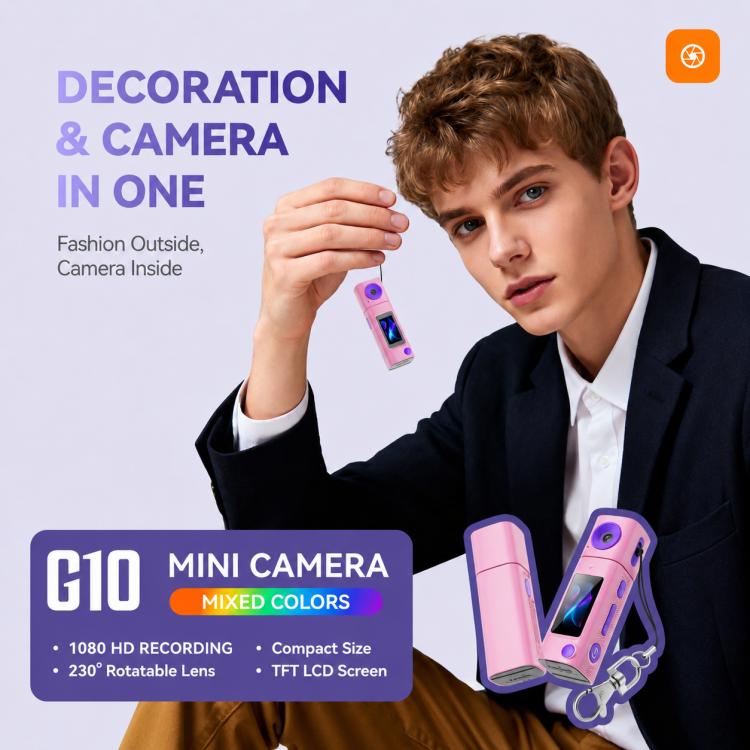 Mini fotocamera G10 con obiettivo girevole per esterni, risoluzione HD 1080P.