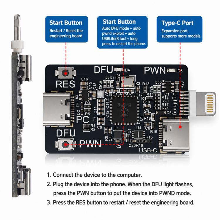 Scheda di sviluppo OSS Raspberry RP2354A per la programmazione DFU