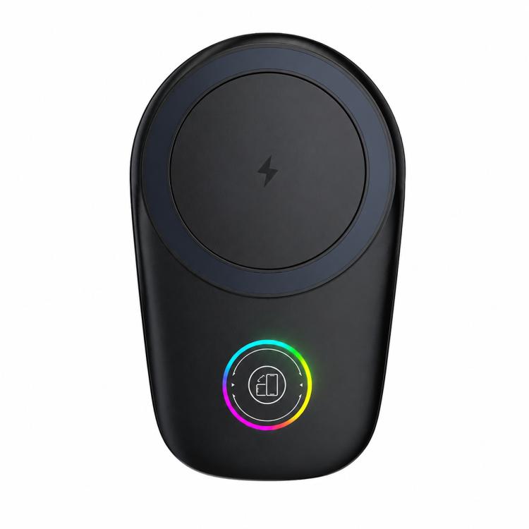Supporto per auto con caricabatterie wireless magnetico da 15 W, girevole tramite touch screen, con raffreddamento integrato e luce RGB., T15