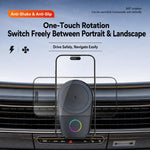 Supporto per auto con caricabatterie wireless magnetico da 15 W, girevole tramite touch screen, con raffreddamento integrato e luce RGB., T15
