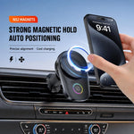 Supporto per auto con caricabatterie wireless magnetico da 15 W, girevole tramite touch screen, con raffreddamento integrato e luce RGB., T15