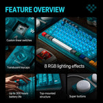 Tastiera meccanica 8BitDo Retro87 con illuminazione RGB retrò, verde trasparente e tasti grandi., Aqua Blue Keyboard